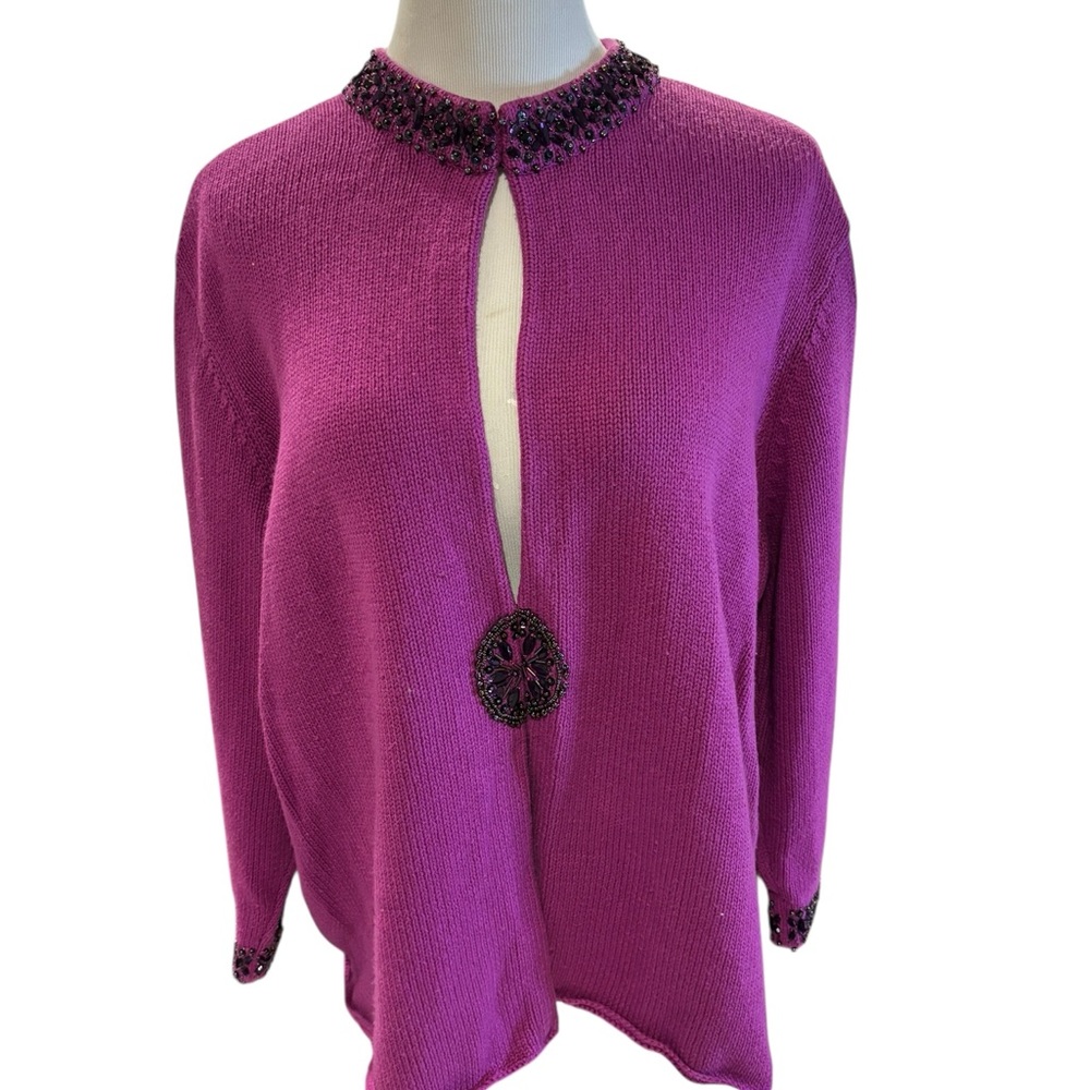 Talbots Women’s Magenta Cashmere Blend Sweater with Embellishments